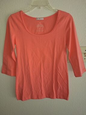 Jennifer Adams Coral Scoop Neck 3/4 Sleeve Tee Top SzM